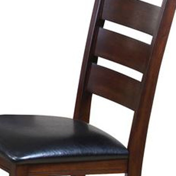 Homeroots Set Of Two Espresso And Brown Upholstered Faux Leather Ladder Back Dining Side Chairs  Wood 286030
