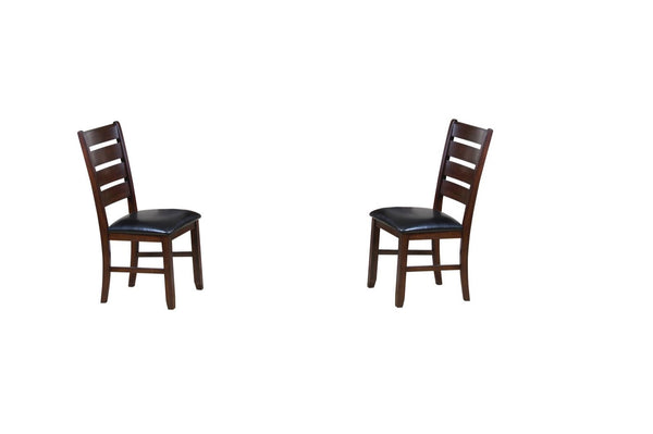 Homeroots Set Of Two Espresso And Brown Upholstered Faux Leather Ladder Back Dining Side Chairs  Wood 286030