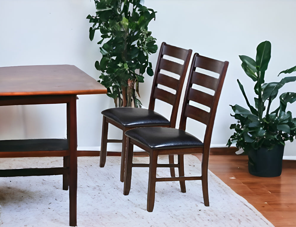 Homeroots Set Of Two Espresso And Brown Upholstered Faux Leather Ladder Back Dining Side Chairs  Wood 286030