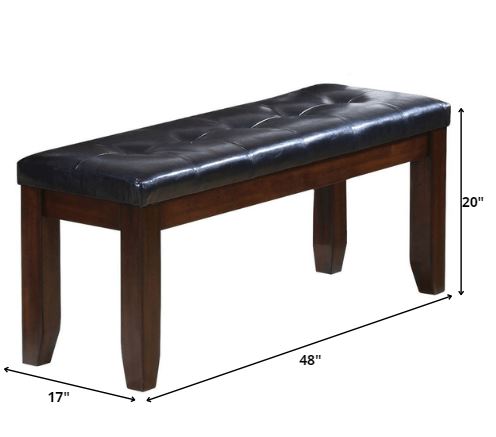 Homeroots 48" Black And Espresso Upholstered Faux Leather Bench  Solid Wood 286031