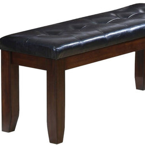 Homeroots 48" Black And Espresso Upholstered Faux Leather Bench  Solid Wood 286031