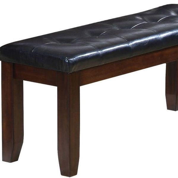 Homeroots 48" Black And Espresso Upholstered Faux Leather Bench  Solid Wood 286031