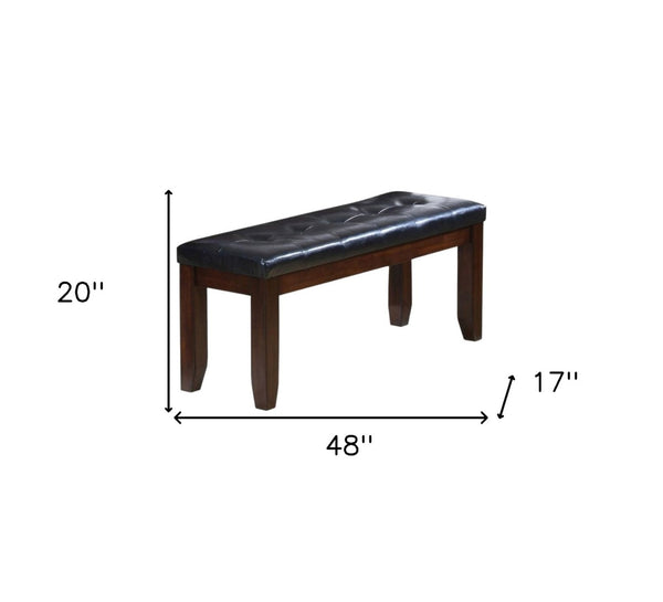 HomeRoots 48" Black and Espresso Faux Leather Upholstered Bench for Entryway, Bedroom, or Hallway Style Upgrade 286031