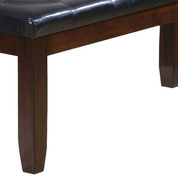 Homeroots 48" Black And Espresso Upholstered Faux Leather Bench  Solid Wood 286031