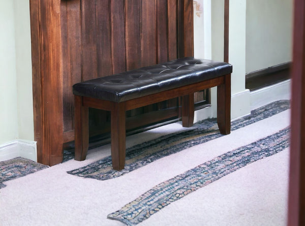 Homeroots 48" Black And Espresso Upholstered Faux Leather Bench  Solid Wood 286031