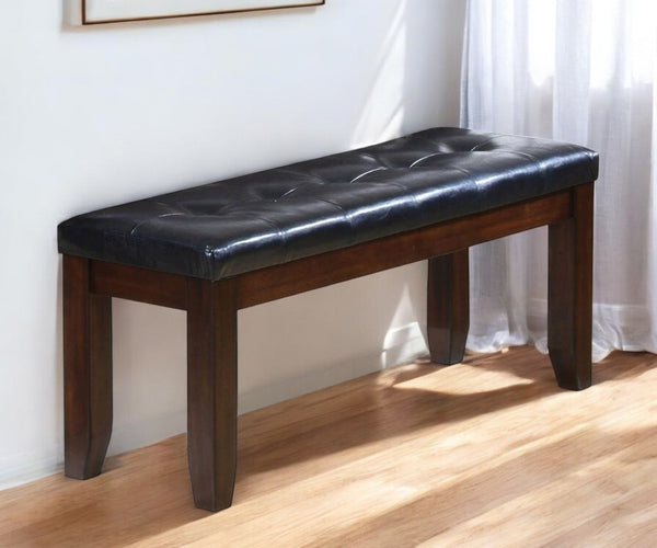 HomeRoots 48" Black and Espresso Faux Leather Upholstered Bench for Entryway, Bedroom, or Hallway Style Upgrade 286031