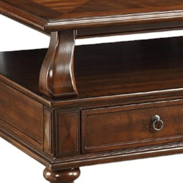 HomeRoots 50" Dark Brown Solid Wood Coffee Table with Drawers & Shelf for Elegant Living Room Storage & Style 286032