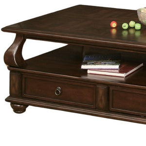 Homeroots 50" Dark Brown Solid Wood Coffee Table With Two Drawers And Shelf   286032