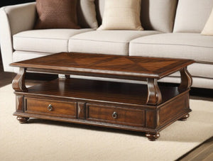 HomeRoots 50" Dark Brown Solid Wood Coffee Table with Drawers & Shelf for Elegant Living Room Storage & Style 286032