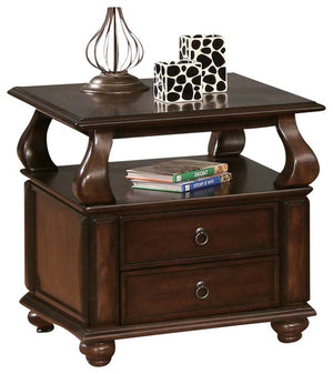 Homeroots 26" Brown Solid Wood Square End Table With Two Drawers And Shelf   286033