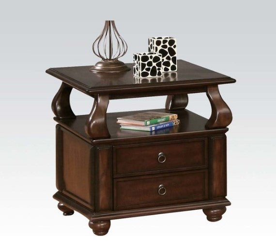 Homeroots 26" Brown Solid Wood Square End Table With Two Drawers And Shelf   286033