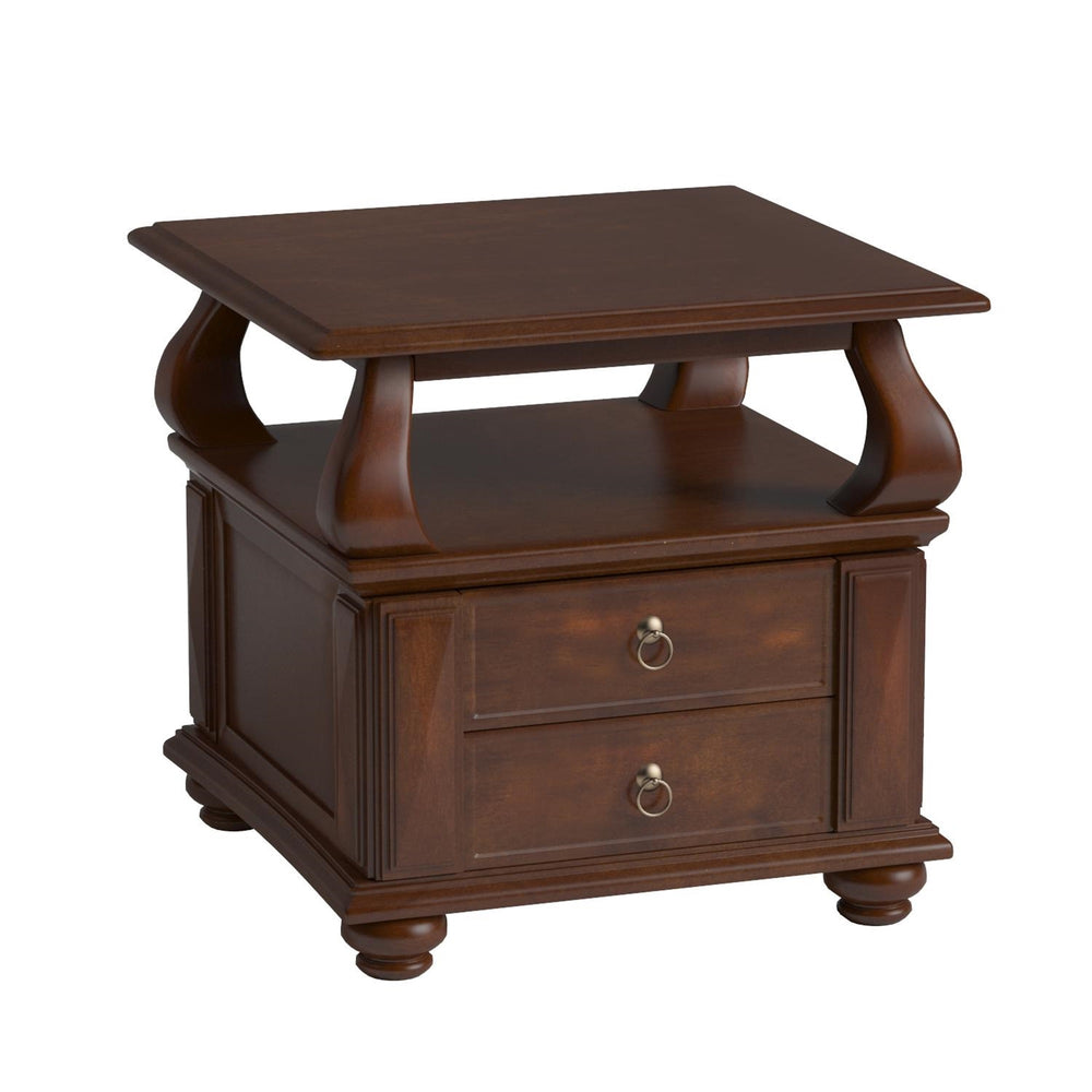Homeroots 26" Brown Solid Wood Square End Table With Two Drawers And Shelf   286033