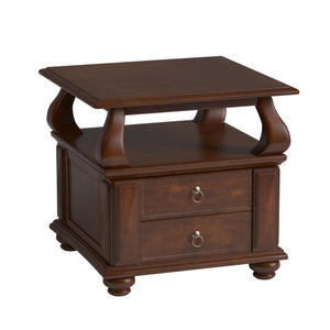 Homeroots 26" Brown Solid Wood Square End Table With Two Drawers And Shelf   286033