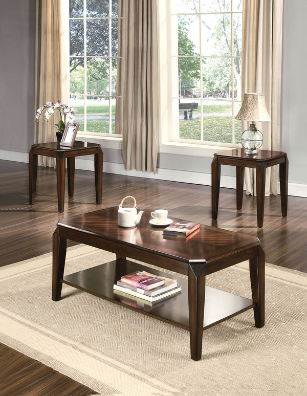 Homeroots Set Of 3 23" Solid Wood Brown Coffee Table With Shelf And End Tables   286039