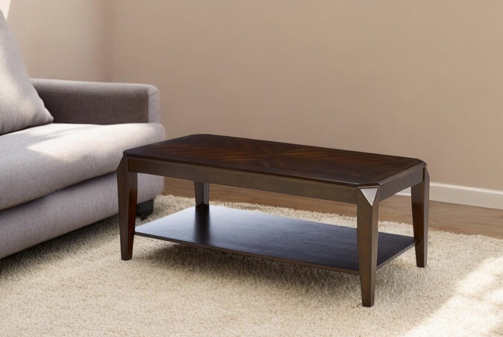 Homeroots Set Of 3 23" Solid Wood Brown Coffee Table With Shelf And End Tables   286039
