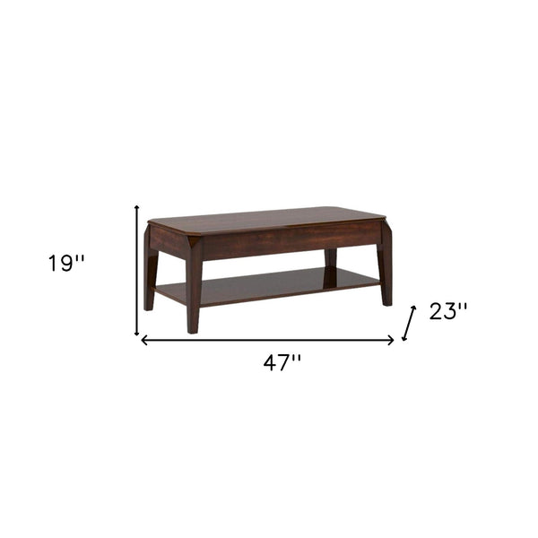 Homeroots 47" Dark Brown Lift Top Coffee Table With Shelf   286040