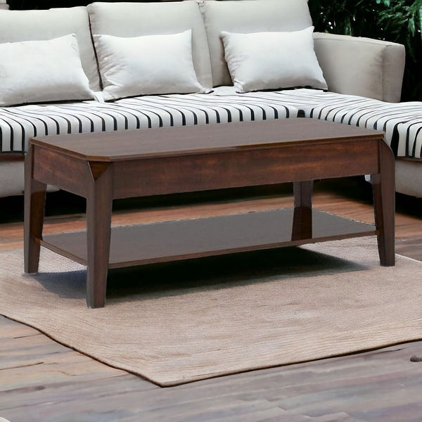 Homeroots 47" Dark Brown Lift Top Coffee Table With Shelf   286040