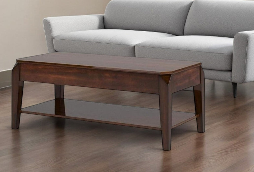 HomeRoots 47" Dark Brown Wood Lift Top Coffee Table – Stylish Storage & Versatile Workspace for Your Home 286040