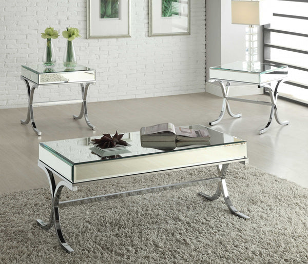 Homeroots 42" X 21" X 19" Mirrored Top And Chrome Coffee Table   286042