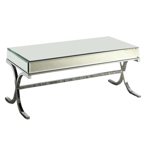 Homeroots 42" X 21" X 19" Mirrored Top And Chrome Coffee Table   286042