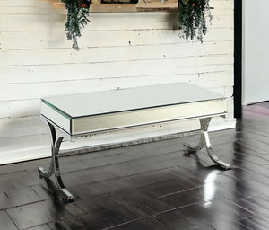 Homeroots 42" X 21" X 19" Mirrored Top And Chrome Coffee Table   286042