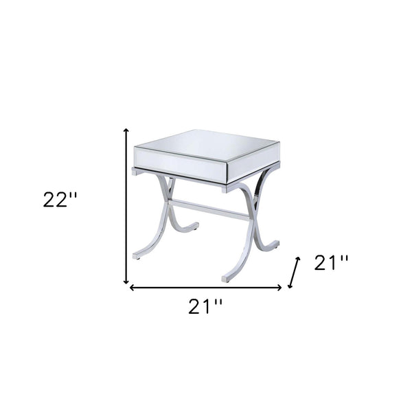 Homeroots 22" Silver And Clear Glass Square Mirrored End Table   286043