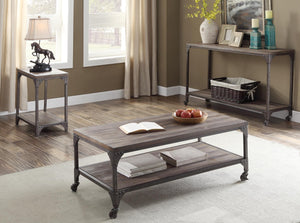 Homeroots 48" X 24" X 18" Weathered Oak And Antique Silver Coffee Table   286047