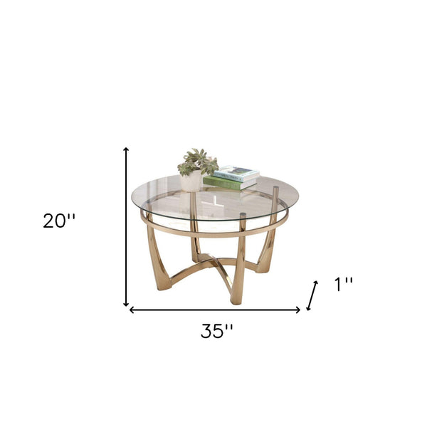 Homeroots 35" Clear And Champagne Glass And Metal Round Coffee Table   286053