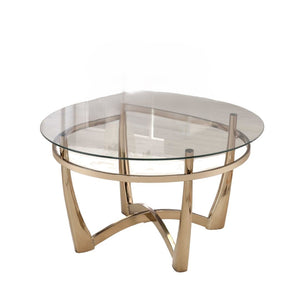 Homeroots 35" Clear And Champagne Glass And Metal Round Coffee Table   286053