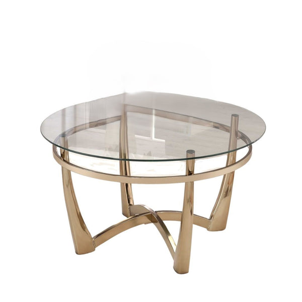 Homeroots 35" Clear And Champagne Glass And Metal Round Coffee Table   286053