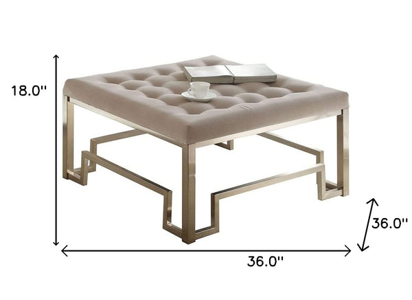 Homeroots 36" Champagne Cotton Blend Cocktail Ottoman   286055