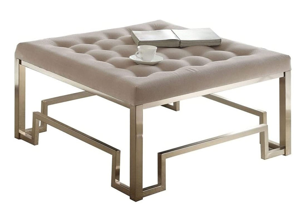 Homeroots 36" Champagne Cotton Blend Cocktail Ottoman   286055