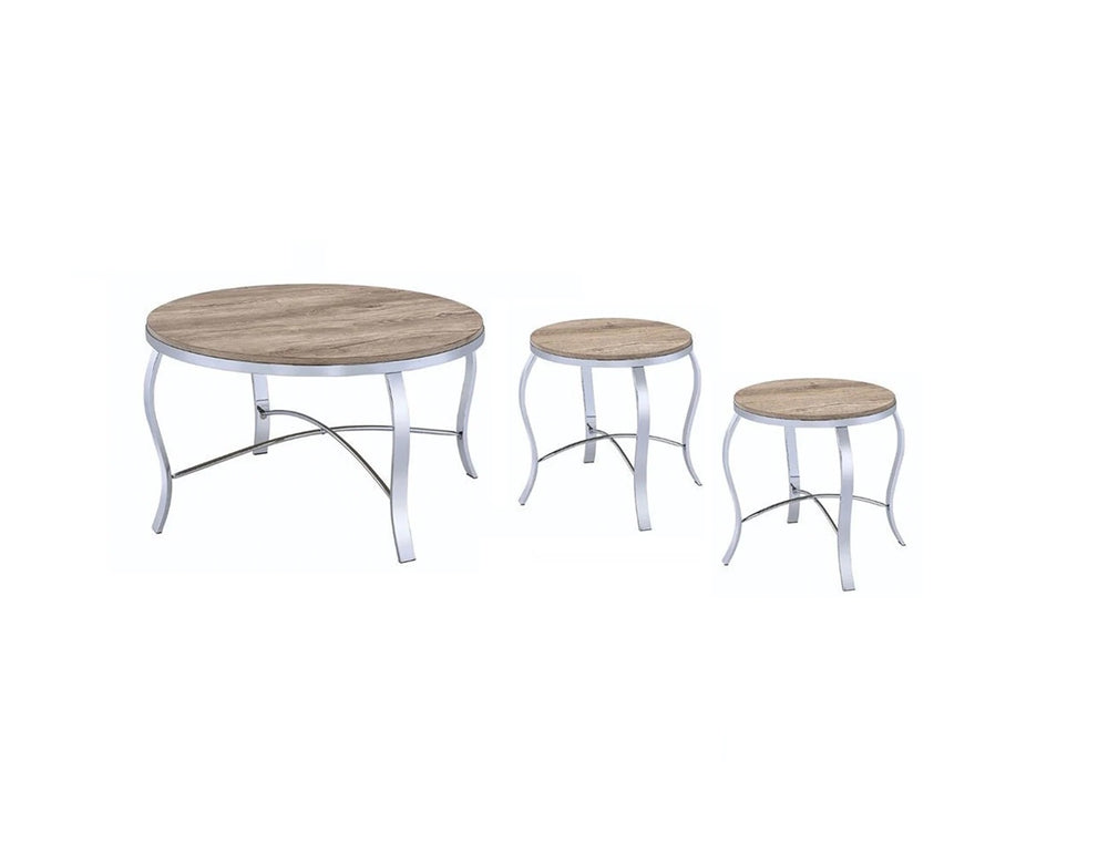 Homeroots 19" Gray And Brown Wood And Stainless Steel Round End Tables   286061