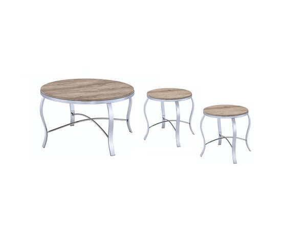 Homeroots 19" Gray And Brown Wood And Stainless Steel Round End Tables   286061
