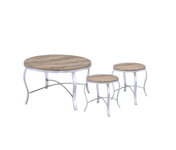 Homeroots 19" Gray And Brown Wood And Stainless Steel Round End Tables   286061