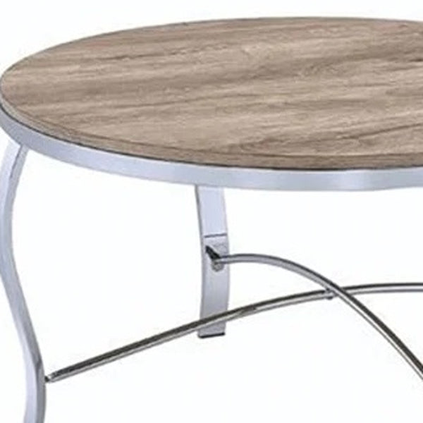 Homeroots 19" Gray And Brown Wood And Stainless Steel Round End Tables   286061