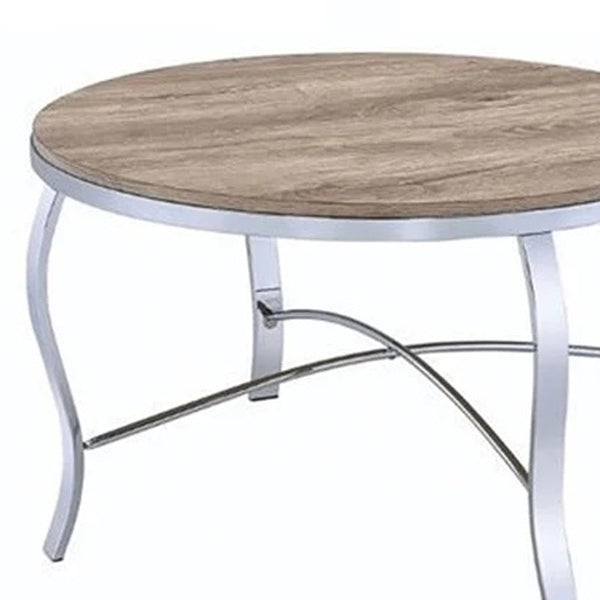 Homeroots 19" Gray And Brown Wood And Stainless Steel Round End Tables   286061