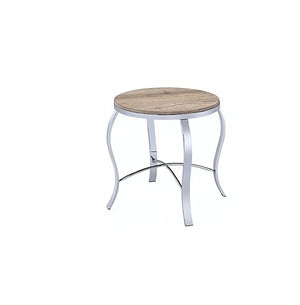 Homeroots 19" Gray And Brown Wood And Stainless Steel Round End Tables   286061