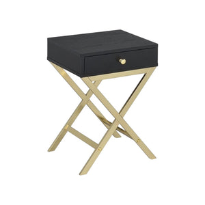 HomeRoots 24" Elegant Solid Wood End Table with Brass Base and Drawer for Stylish Living Room Storage Solutions Black 286067
