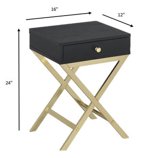 Homeroots 24" Gold And Black Solid Wood End Table With Drawer Black  286067