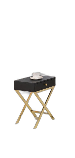 Homeroots 24" Gold And Black Solid Wood End Table With Drawer Black  286067