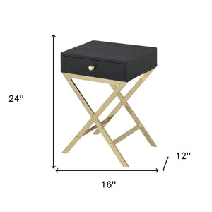 HomeRoots 24" Elegant Solid Wood End Table with Brass Base and Drawer for Stylish Living Room Storage Solutions Black 286067