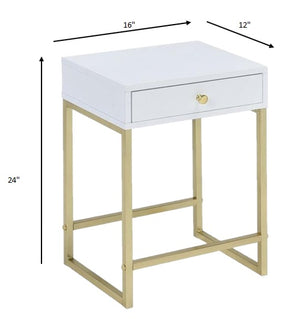 Homeroots 24" Gold And White Solid Wood End Table With Drawer White  286068