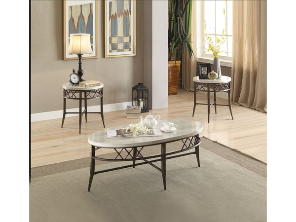 Homeroots Three Piece Black And Faux Marble Coffee And End Table Set   286069