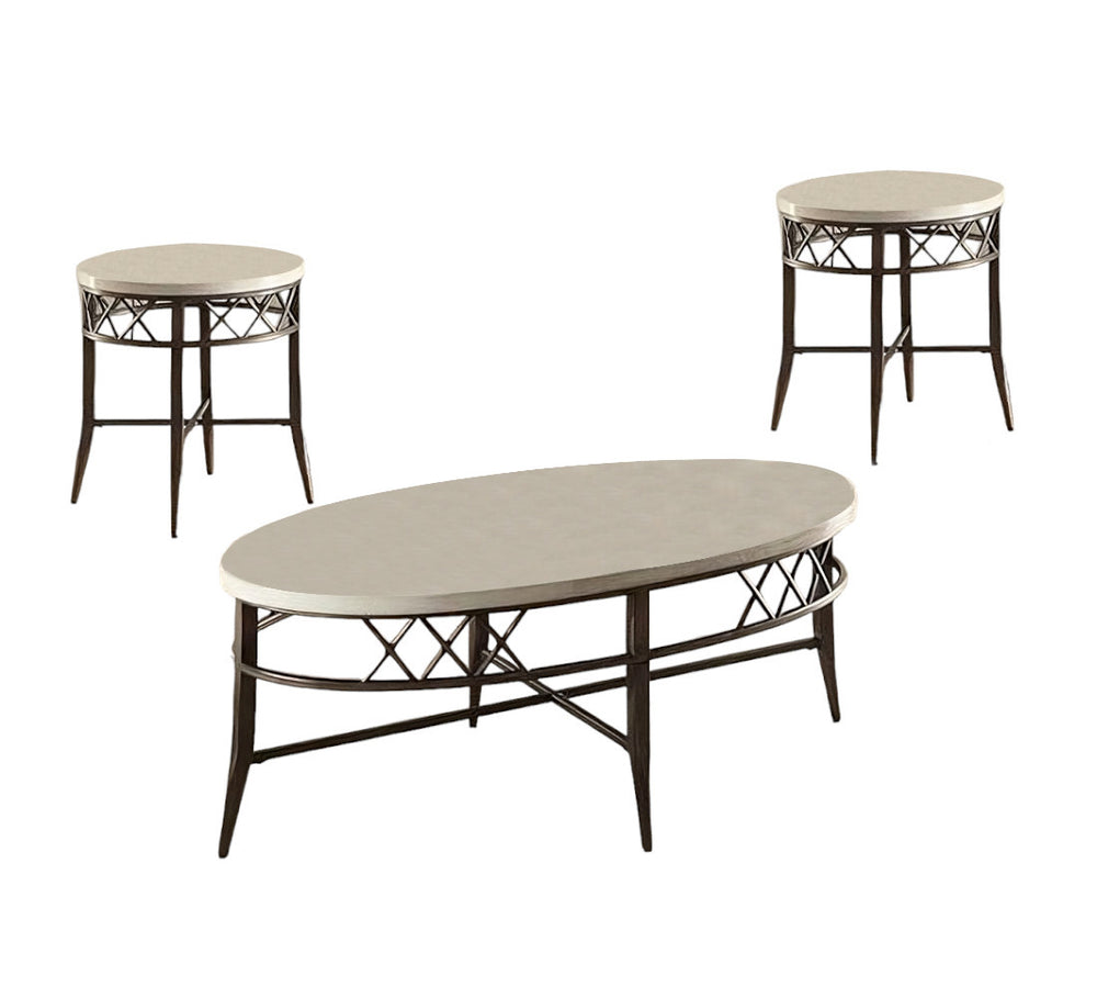 Homeroots Three Piece Black And Faux Marble Coffee And End Table Set   286069