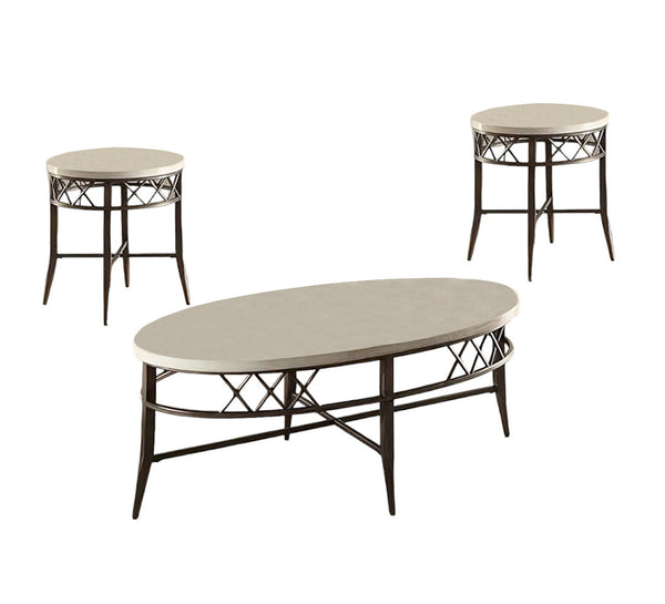 Homeroots Three Piece Black And Faux Marble Coffee And End Table Set   286069