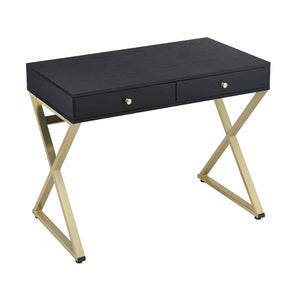 Homeroots 42" Black And Brass Writing Desk With Two Drawers   286081