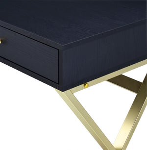 Homeroots 42" Black And Brass Writing Desk With Two Drawers   286081