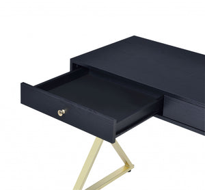 Homeroots 42" Black And Brass Writing Desk With Two Drawers   286081