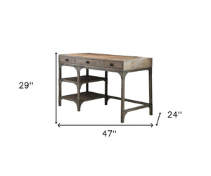 Homeroots 47" Natural And Gray Writing Desk With Three Drawers   286083
